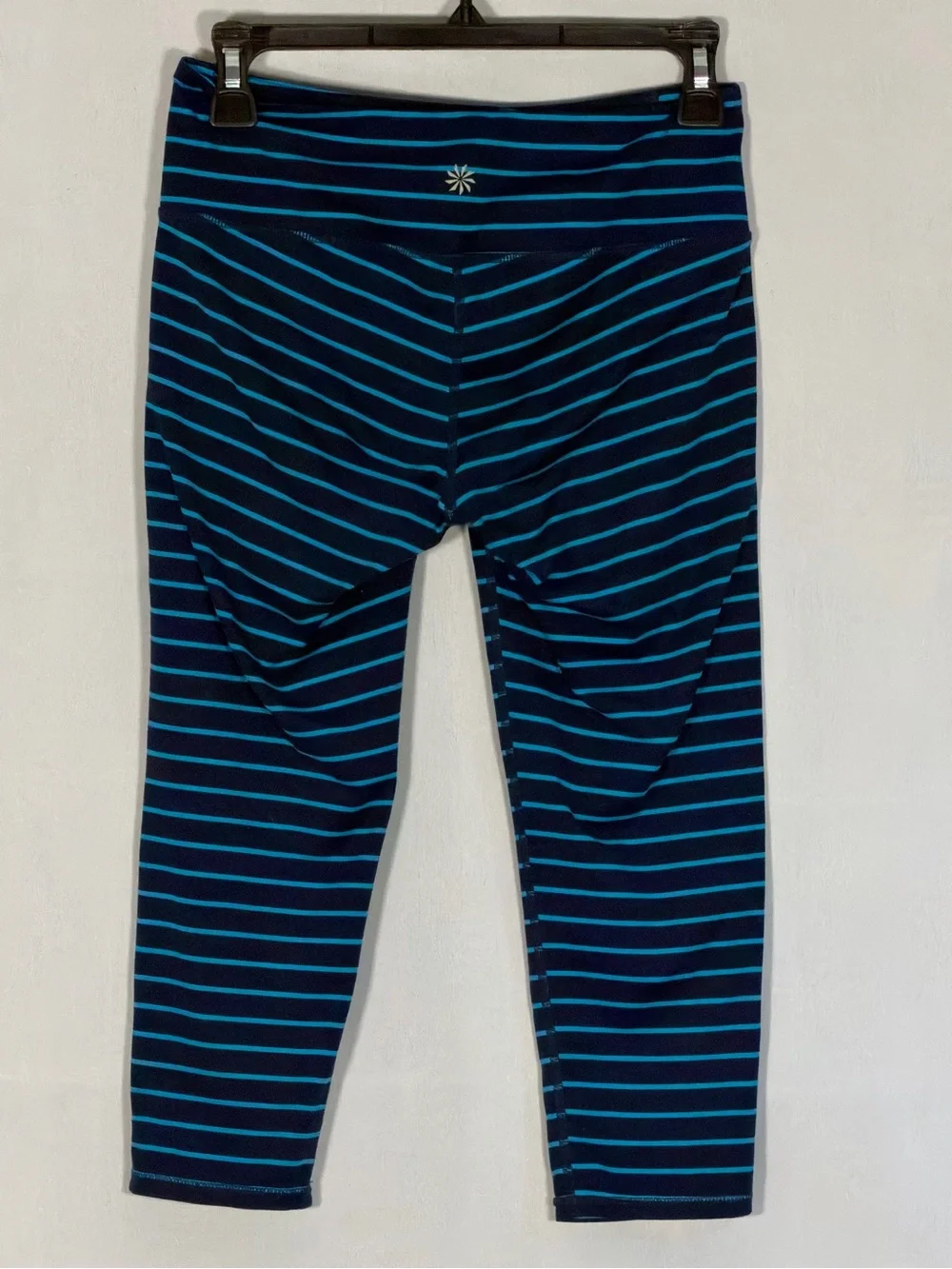 Athleta Capri Leggings Small Navy Flash Blue Stripe Yoga